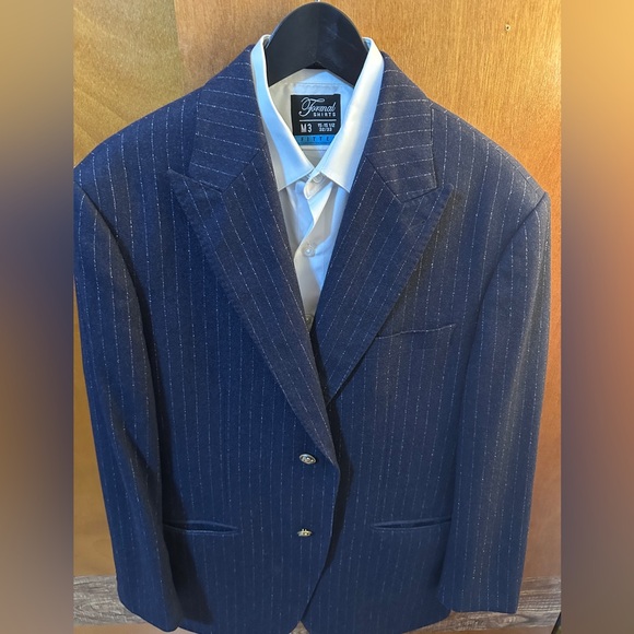 Men's Blue Pinstripe Blazer 100% Wool